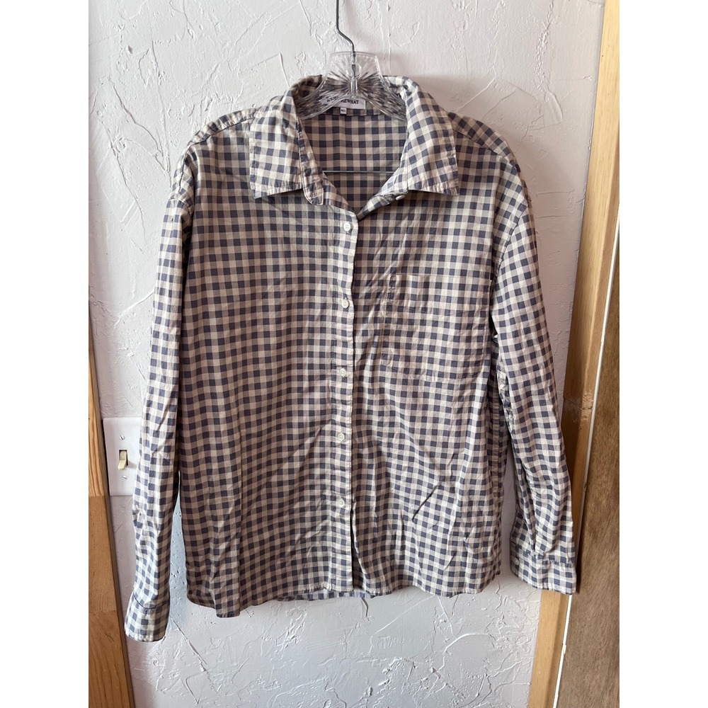 WeWoreWhat Tan Grey Gingham Check Buttonโ Down Shirt Long Sleeve ML Cotton Blend